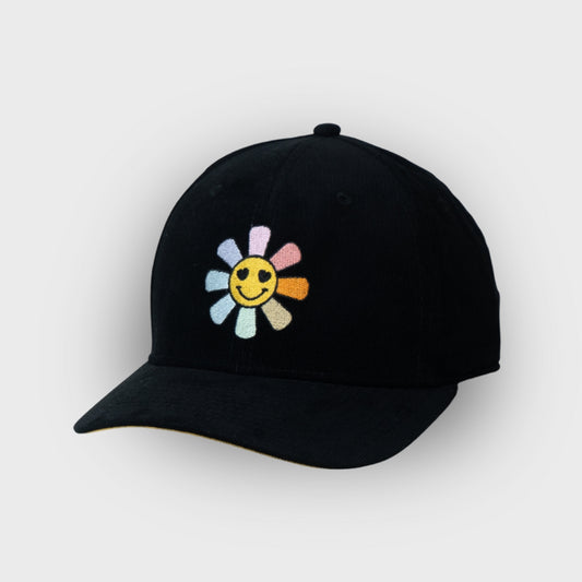 A Sleeping Samurai Happy Flowers Black Corduroy Cap Side View