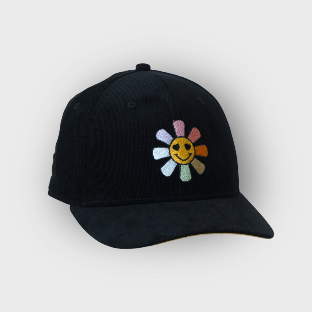 A Sleeping Samurai Happy Flowers Black Corduroy Cap Side View