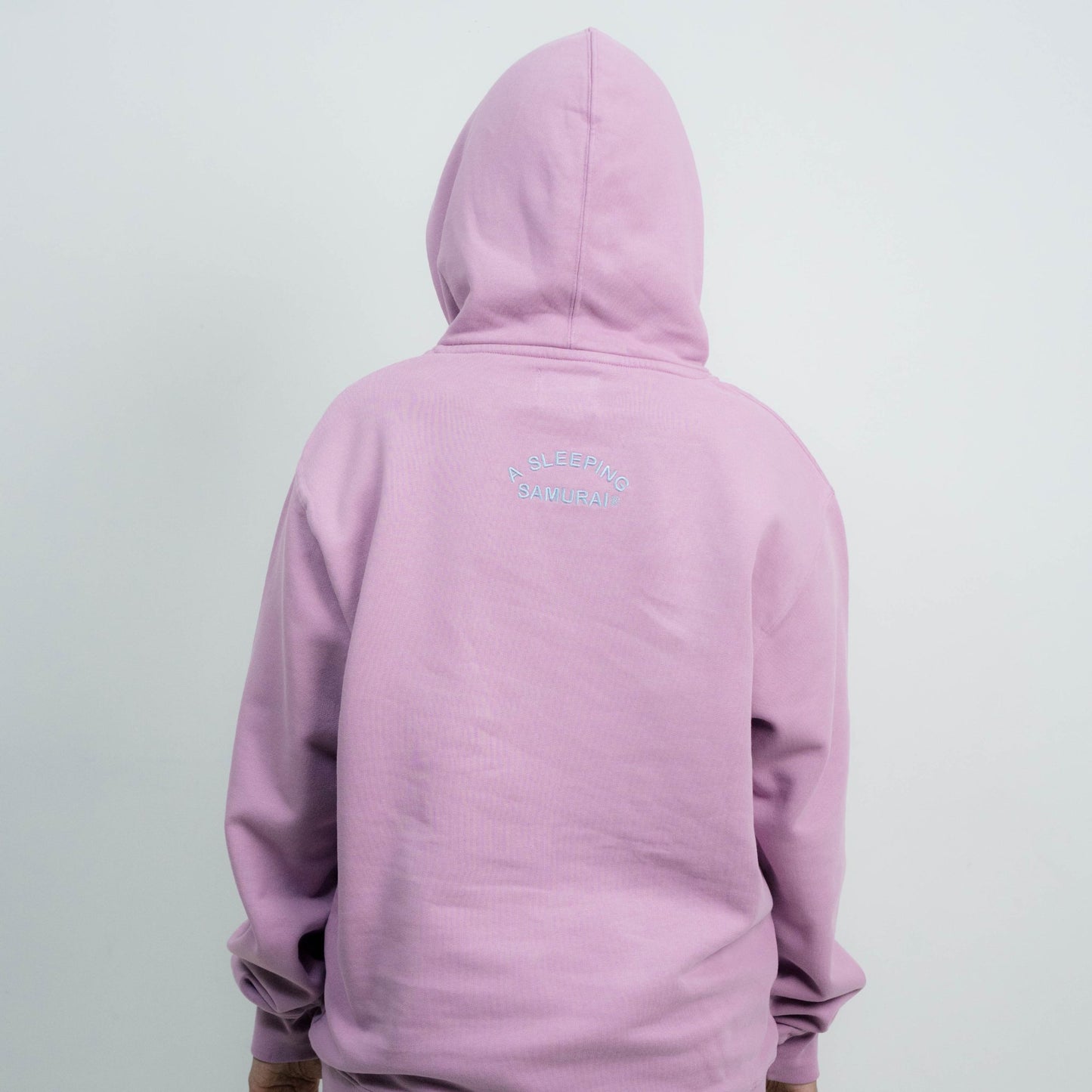 Model wearing A Sleeping Samurai Happy Flowers Pink Hoodie Back View