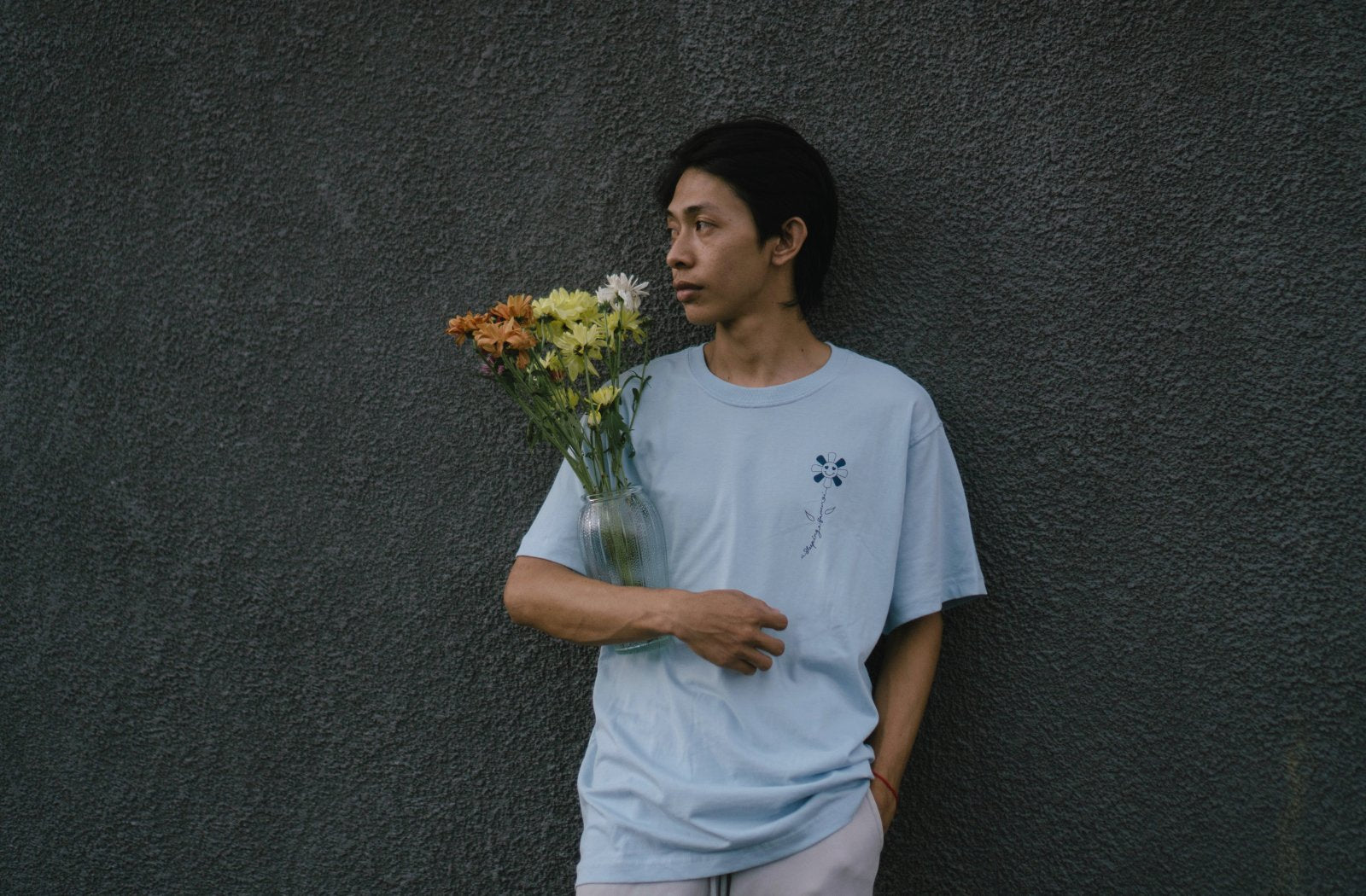 A Sleeping Samurai Happy Flowers Light Blue T-Shirt
