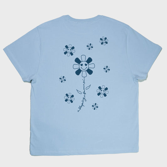A Sleeping Samurai Happy Flowers Light Blue T-Shirt Back