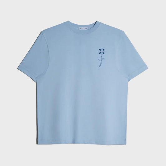 A Sleeping Samurai Happy Flowers Light Blue T-Shirt Front