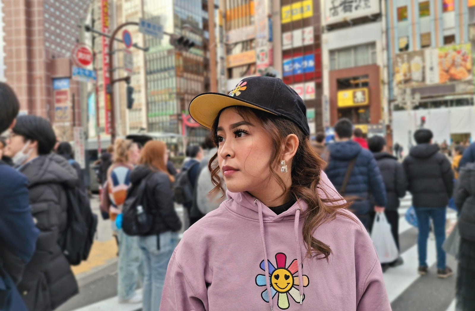 A Sleeping Samurai Happy Flowers Pink Organic Cotton Hoodie