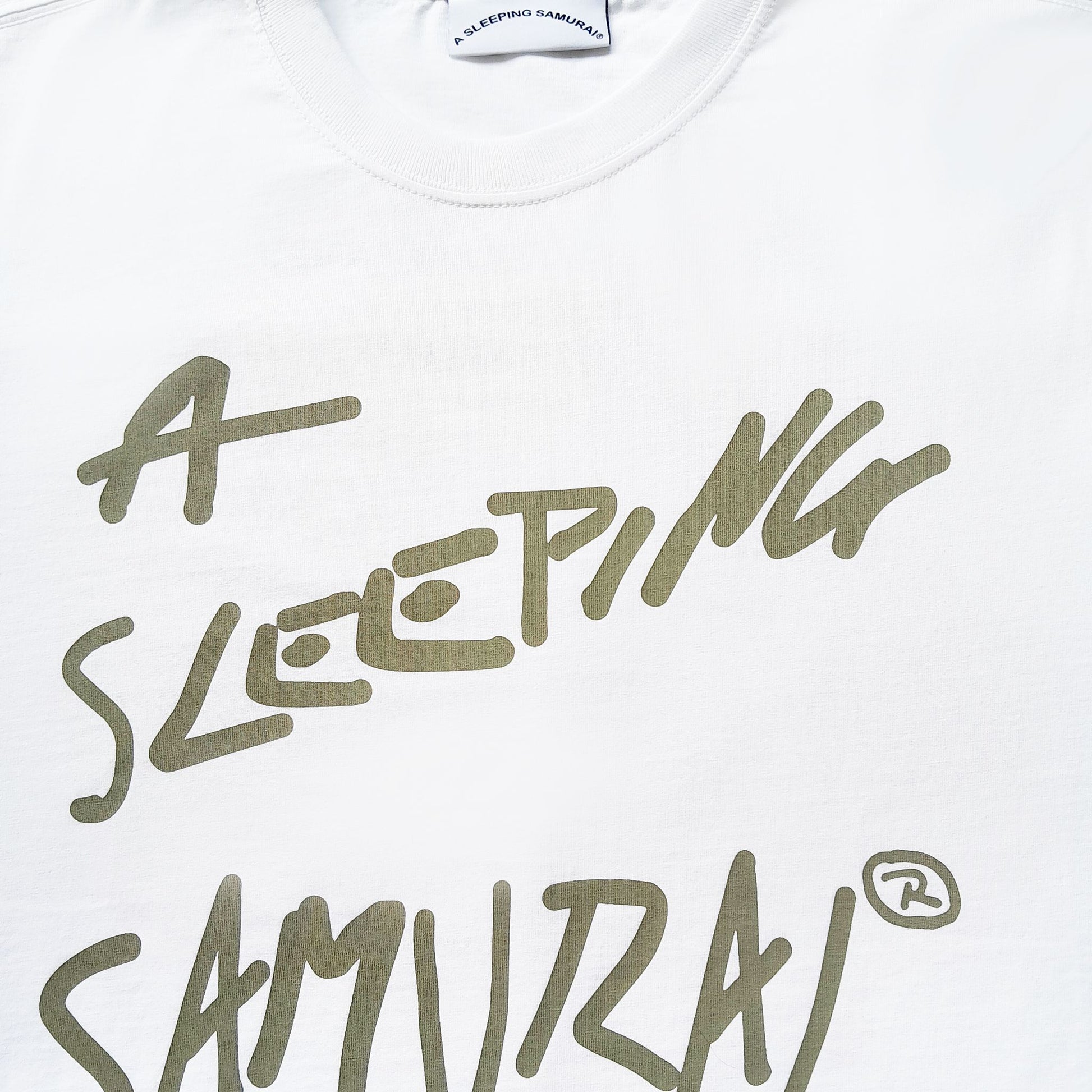 A Sleeping Samurai Graffiti Message Short Sleeve TShirt Front Closeup