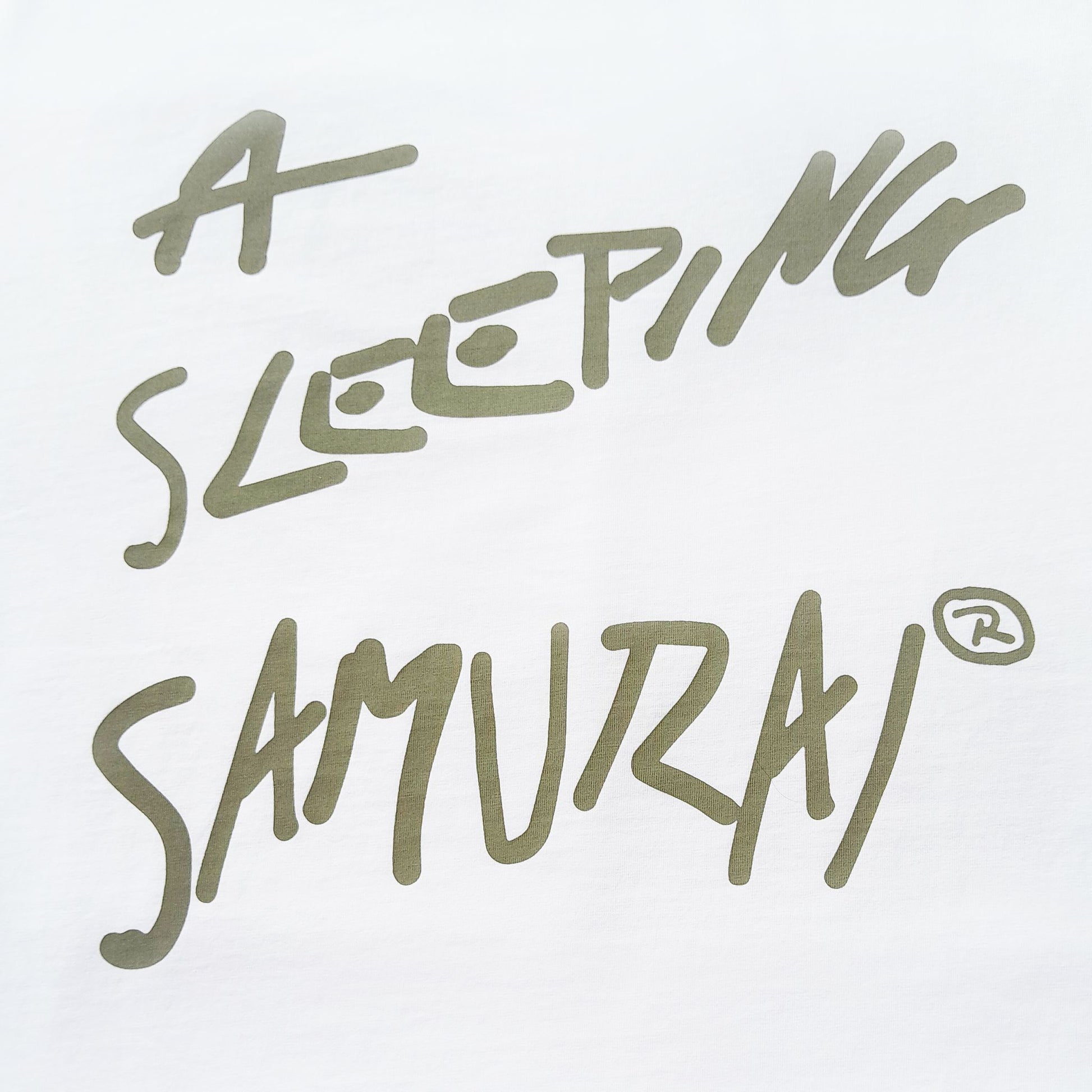 A Sleeping Samurai Graffiti Message Short Sleeve TShirt Front Closeup