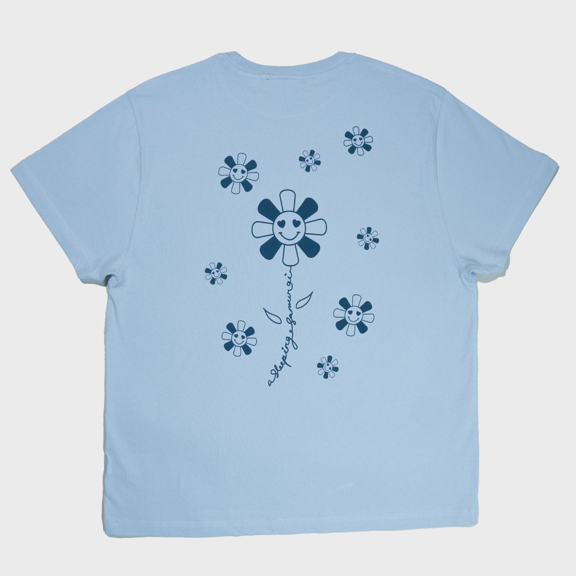 A Sleeping Samurai Happy Flowers Light Blue T-Shirt Back